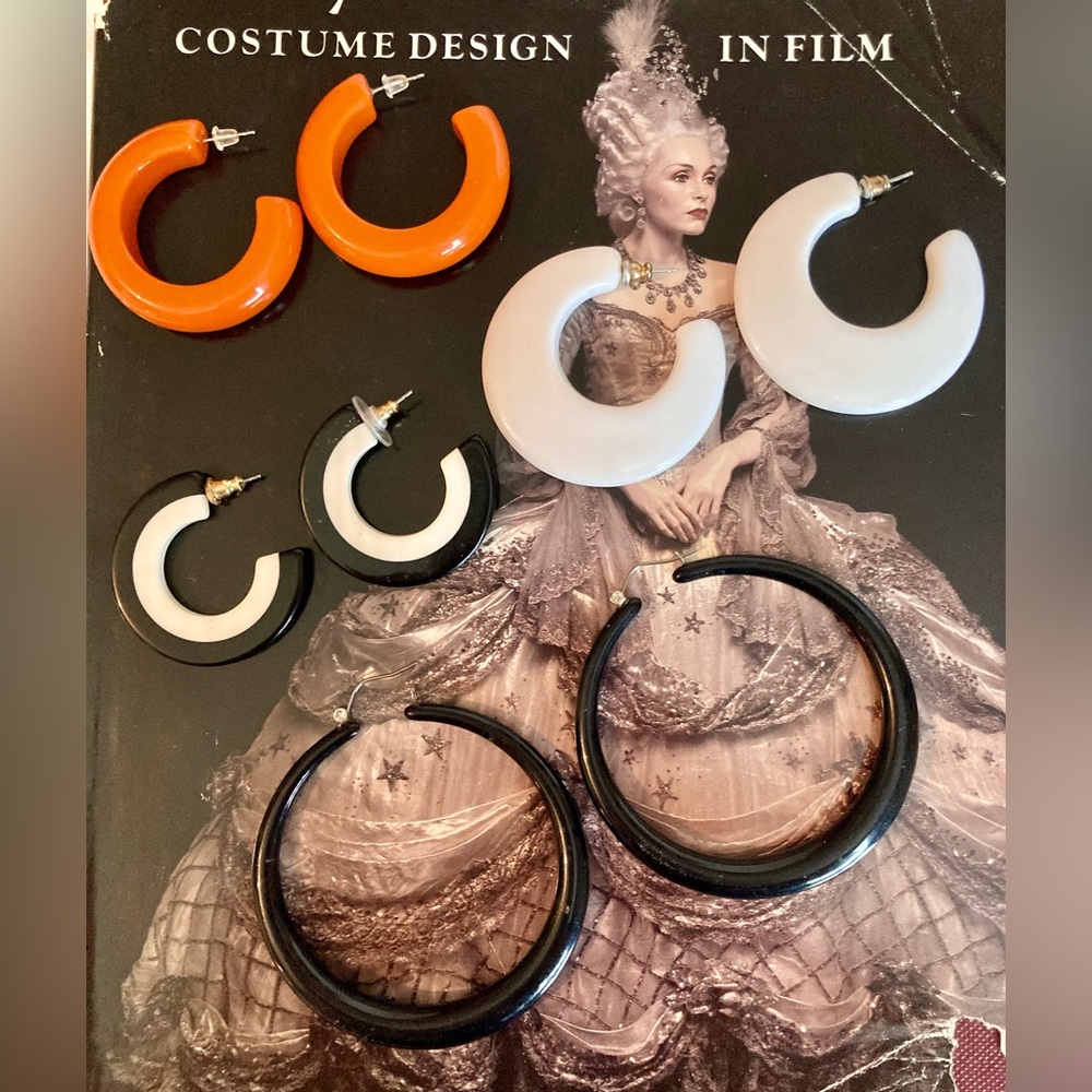 Vintage 80’s Orange, Black, White Hoop Earrings- Bundle of Four